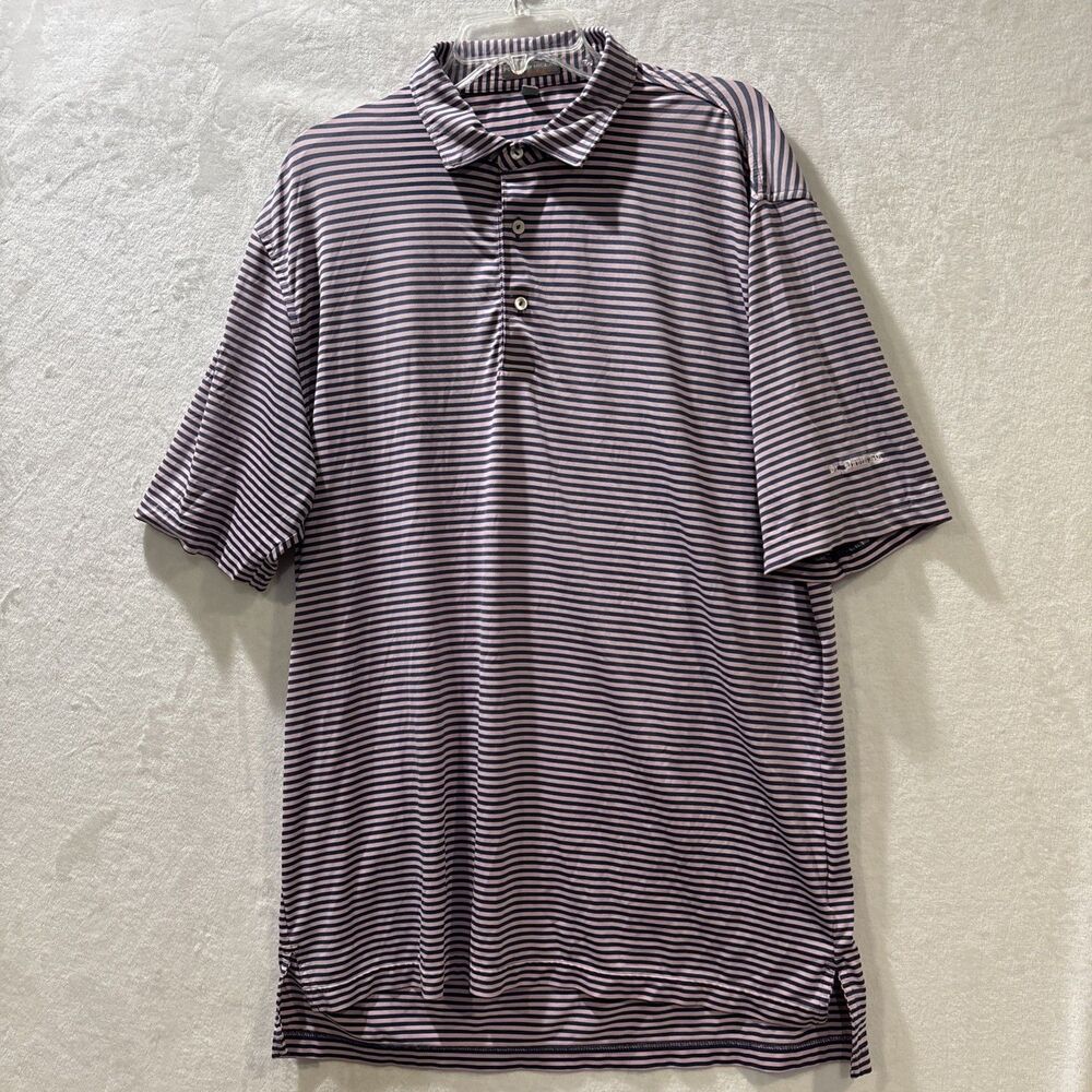 Peter Millar Summer Comfort Stripe Polo Shirt Navy Pink St. Davids CC Golf Large